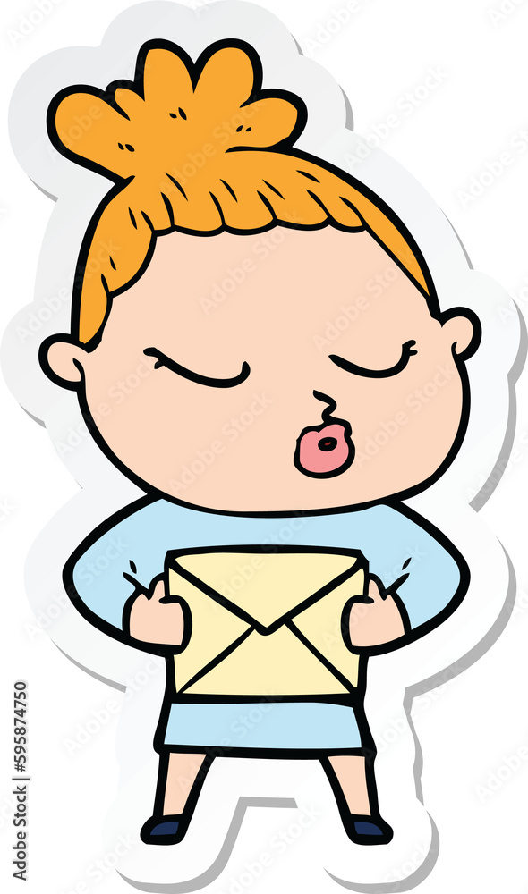 sticker of a cartoon calm woman sticker of a cartoon calm woman
