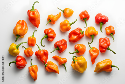 Fresh habanero peppers on a white background photo