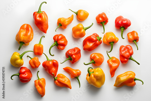 Fresh habanero peppers on a white background
