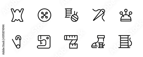 Sewing machine, needle, awl, thread, thread, chalk, fabric icon editable Stroke line icons and Suitable for Web Page, Mobile App, UI, UX design.