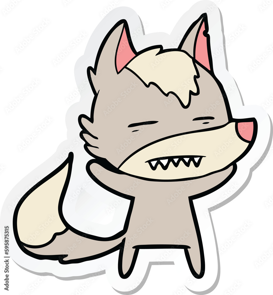 sticker of a cartoon wolf showing teeth sticker of a cartoon wolf showing teeth