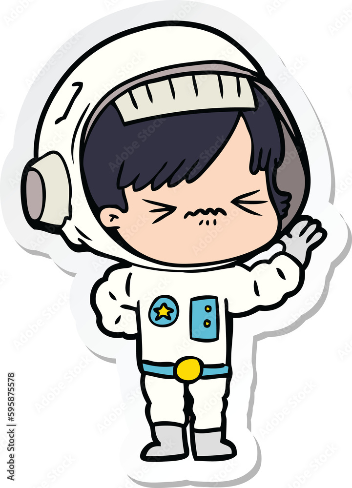 sticker of a cartoon astronaut woman