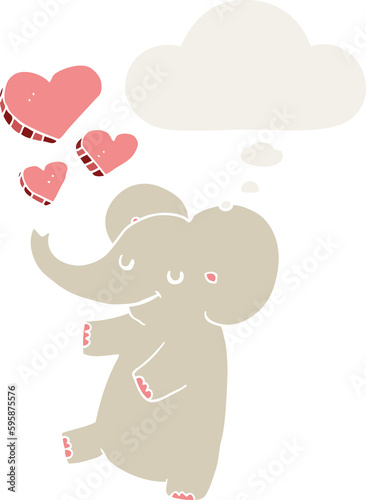 cartoon elephant with love hearts with thought bubble in retro style © lineartestpilot