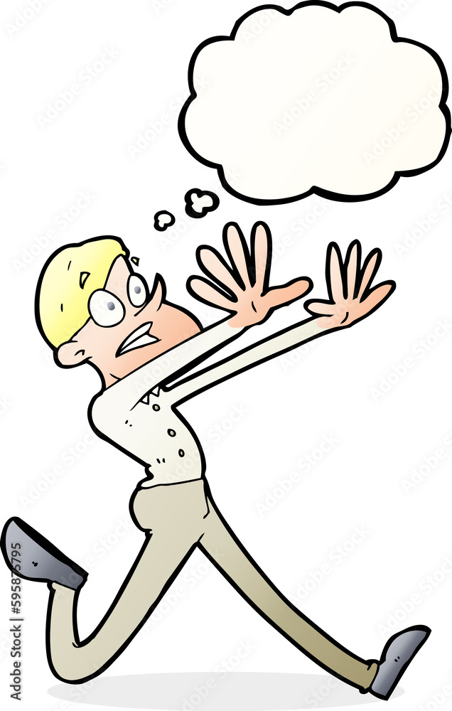 Fototapeta premium cartoon man running away with thought bubble