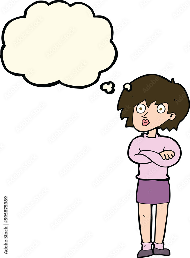 cartoon woman wit crossed arms with thought bubble cartoon woman wit crossed arms with thought bubble