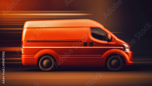 Delivery van on abstract fast motion blur background. Generative AI