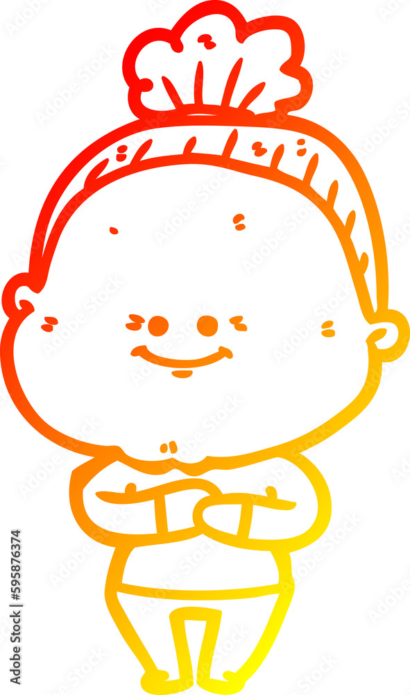 warm gradient line drawing of a cartoon happy old woman warm gradient line drawing of a cartoon happy old woman