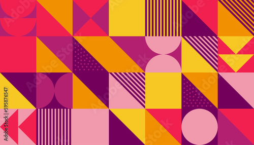 Geometric pattern background, vector multicolor geometry print design with rectangles, squares and circles