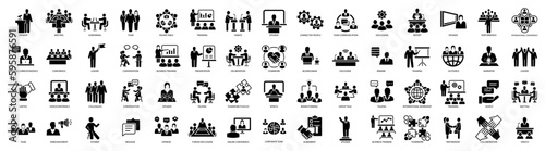 Conference, meeting, business training and team, brainstorm, seminar, interview icon set photo