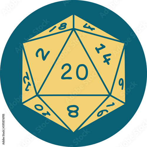 iconic tattoo style image of a d20 dice photo