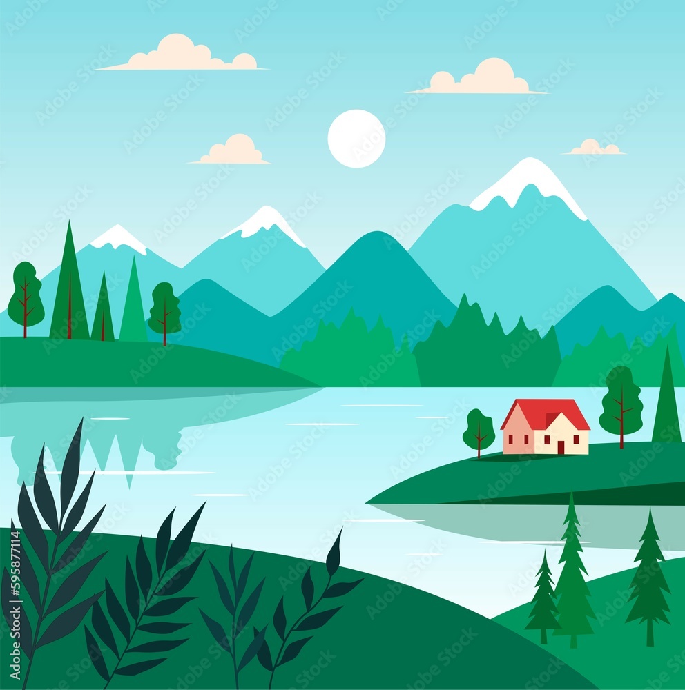 landscape with mountain and lake landscape with mountain and lake