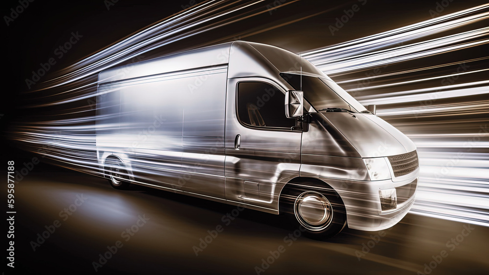 Delivery van on abstract fast motion blur background. Generative AI