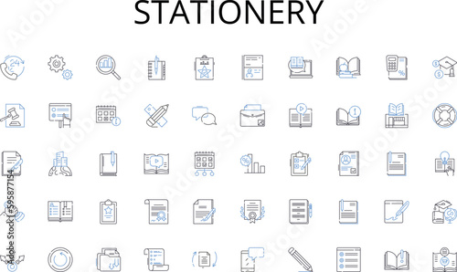 Stationery line icons collection. Visionary, Strategist, Inspirational, Decisive, Creative, Communicator, Innovative vector and linear illustration. Encouraging,Organized,Empowering outline signs set