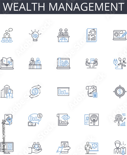Wealth management line icons collection. My management, Investment planning, Asset allocation, Portfolio management, Financial planning, Investment management, Capital management vector and linear