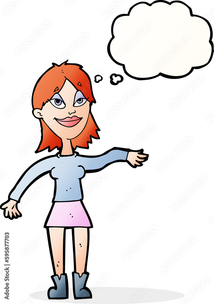 cartoon woman making hand gesture with thought bubble cartoon woman making hand gesture with thought bubble