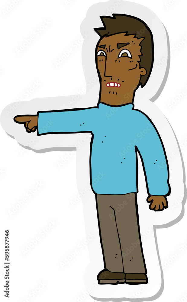 sticker of a cartoon angry man pointing sticker of a cartoon angry man pointing