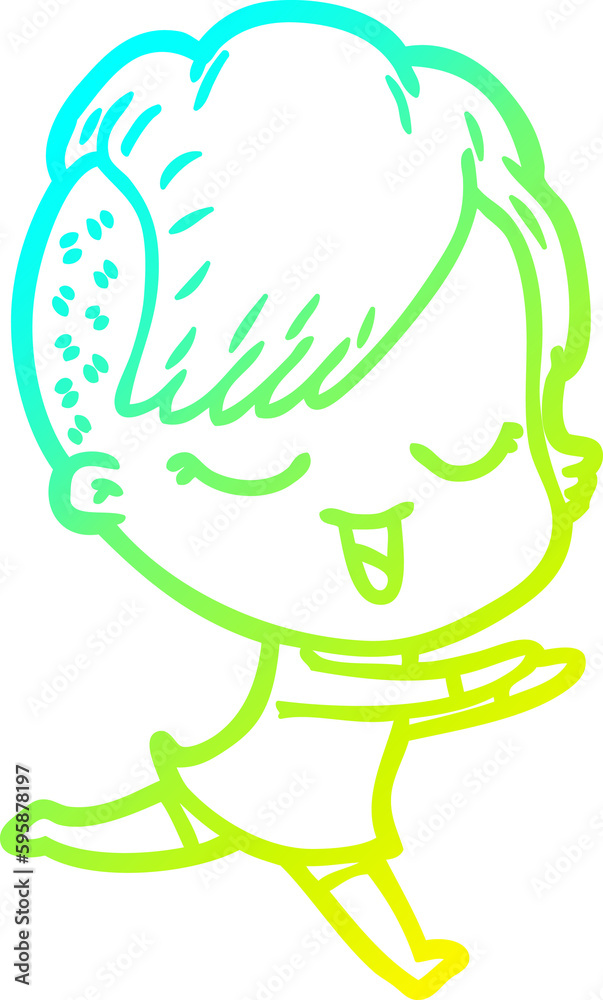 cold gradient line drawing of a happy cartoon girl cold gradient line drawing of a happy cartoon girl