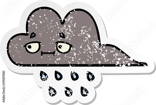 distressed sticker of a cute cartoon storm rain cloud