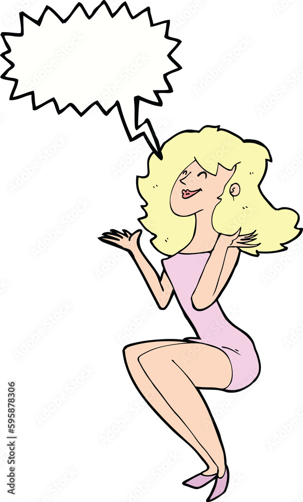 cartoon attractive woman sitting with thought bubble