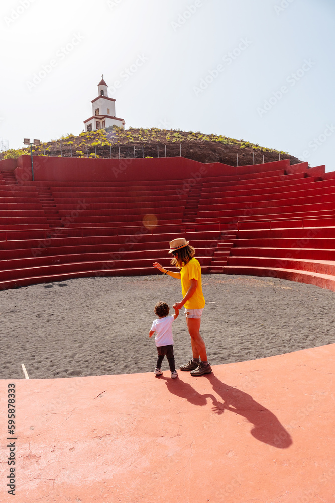Visiting the amphitheater next to the church of Nuestra Señora de Candelaria in La Frontera in El Hierro, Canary Islands