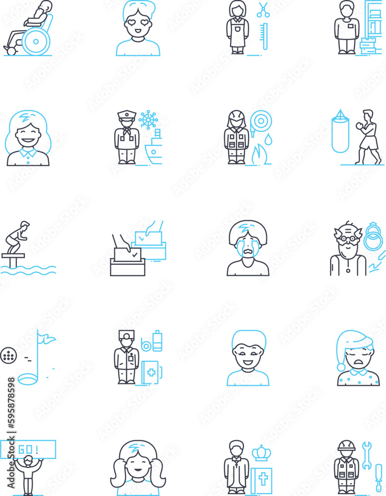 Career mentoring linear icons set. Guidance, Development, Coaching, Improvement, Progress, Advancement, Direction line vector and concept signs. Insight,Navigation,Support outline illustrations