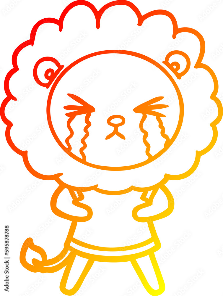 warm gradient line drawing of a cartoon crying lion warm gradient line drawing of a cartoon crying lion