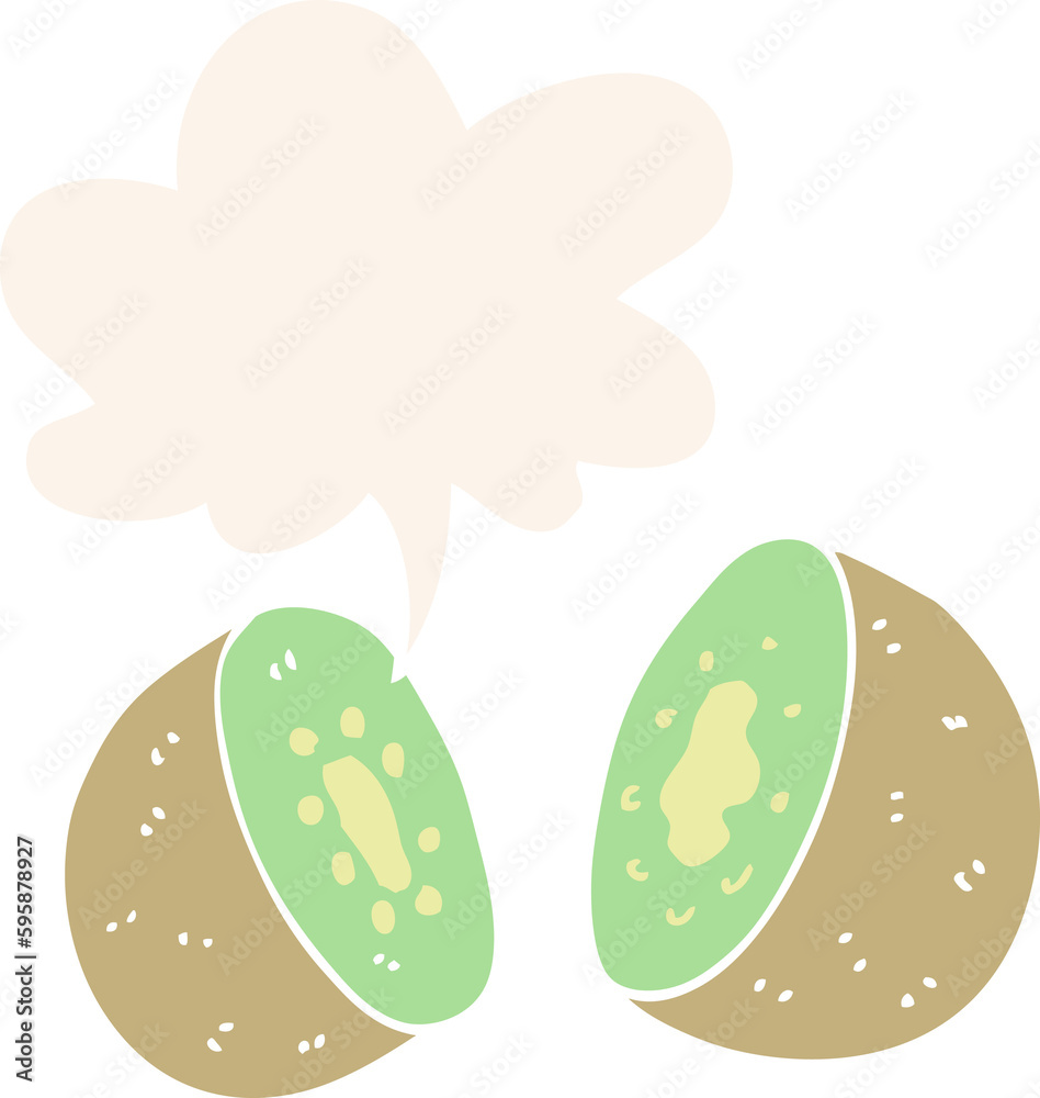 cartoon kiwi with speech bubble in retro style