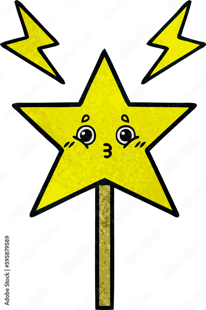 retro grunge texture cartoon of a magic wand retro grunge texture cartoon of a magic wand