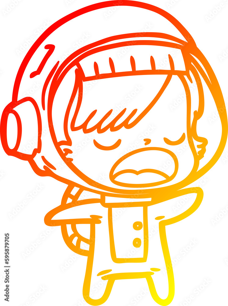 warm gradient line drawing of a cartoon talking astronaut woman warm gradient line drawing of a cartoon talking astronaut woman