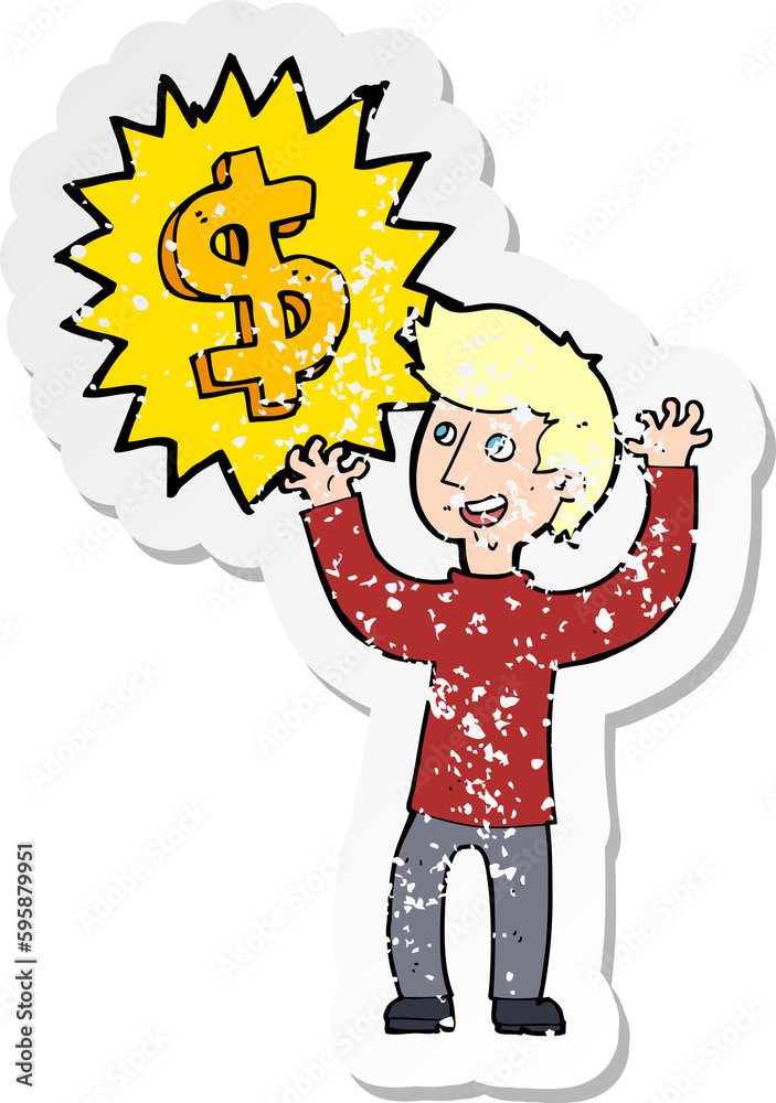 retro distressed sticker of a making money cartoon retro distressed sticker of a making money cartoon