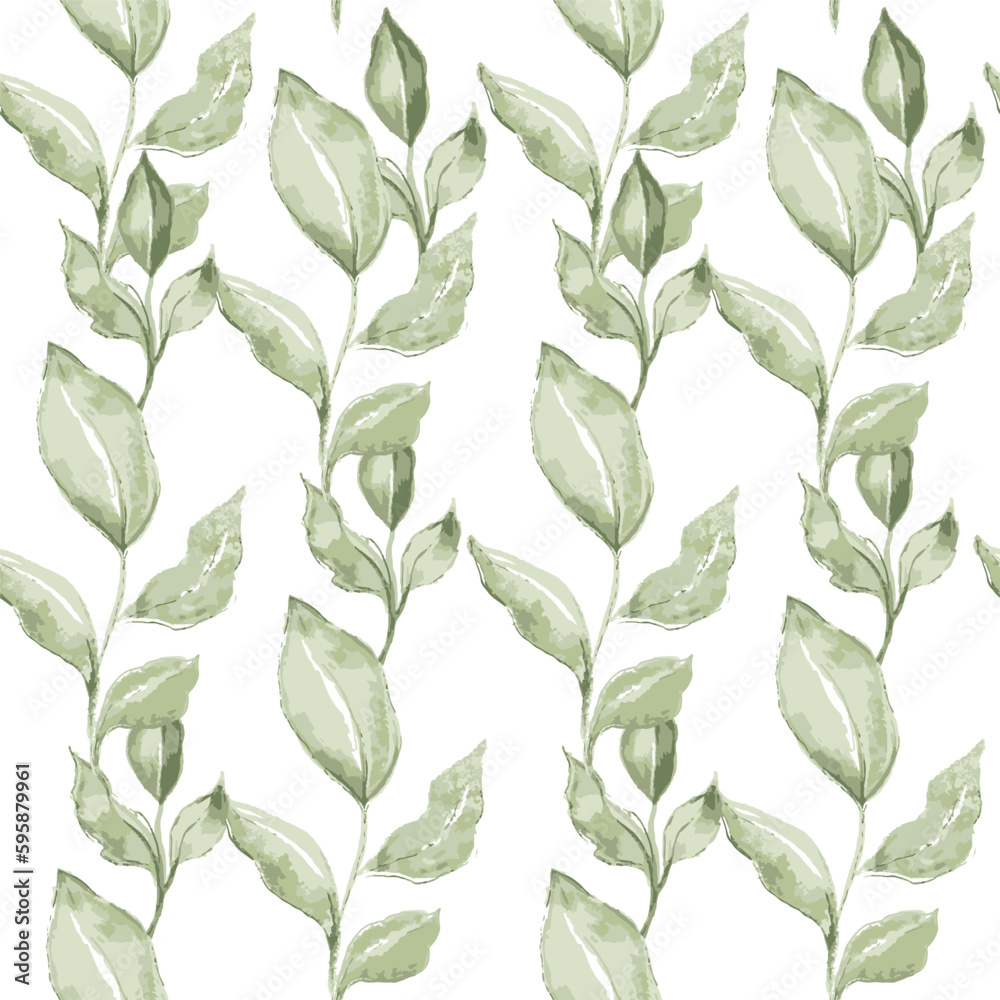 Spring background with green leaves seamless pattern. Vector illustration. watercolor background Spring background with green leaves seamless pattern. Vector illustration. watercolor background