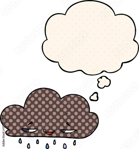 cartoon rain cloud with thought bubble in comic book style