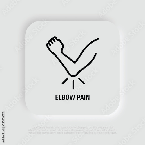 Elbow pain, arthritis symptom thin line icon. Joint inflammation. Vector illustration.