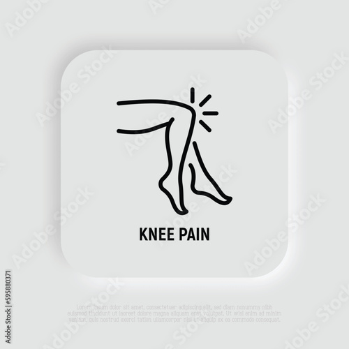 Knee pain, arthritis symptom thin line icon. Joint inflammation. Vector illustration.