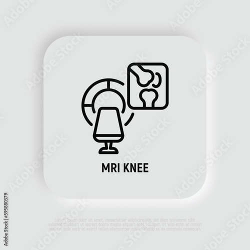 MRI knee scan. Arthritis diagnostics. Thin line icon, Vector illustration.