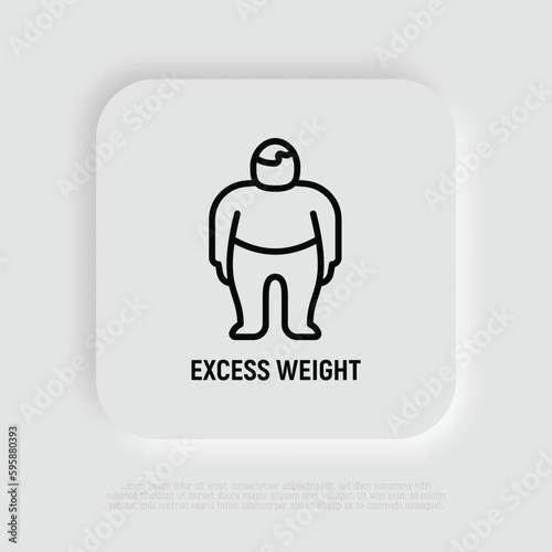 Obesity, excess weight thin line icon. Overweight, unhealthy body, dieting. Chubby man. Vector illustration.
