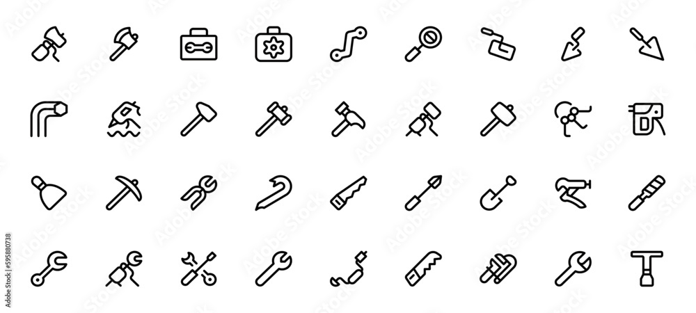 Naklejka premium construction tools, building, repair tools icon editable Stroke line icons and Suitable for Web Page, Mobile App, UI, UX design.