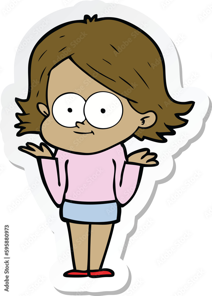 sticker of a happy cartoon girl sticker of a happy cartoon girl