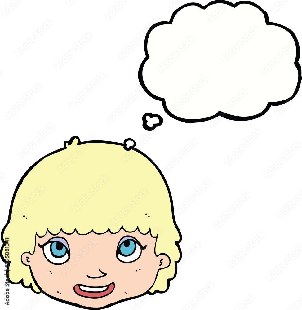 cartoon happy female face with thought bubble cartoon happy female face with thought bubble