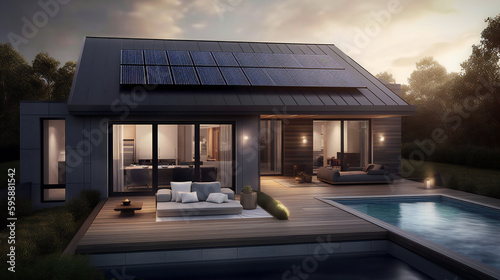 Solar home and solar panels on it. Generative AI
