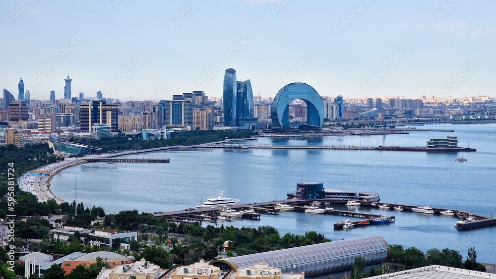 Fototapeta premium Baku Panoramic View, Discovering the highlights of Baku, the capital of Azerbaijan