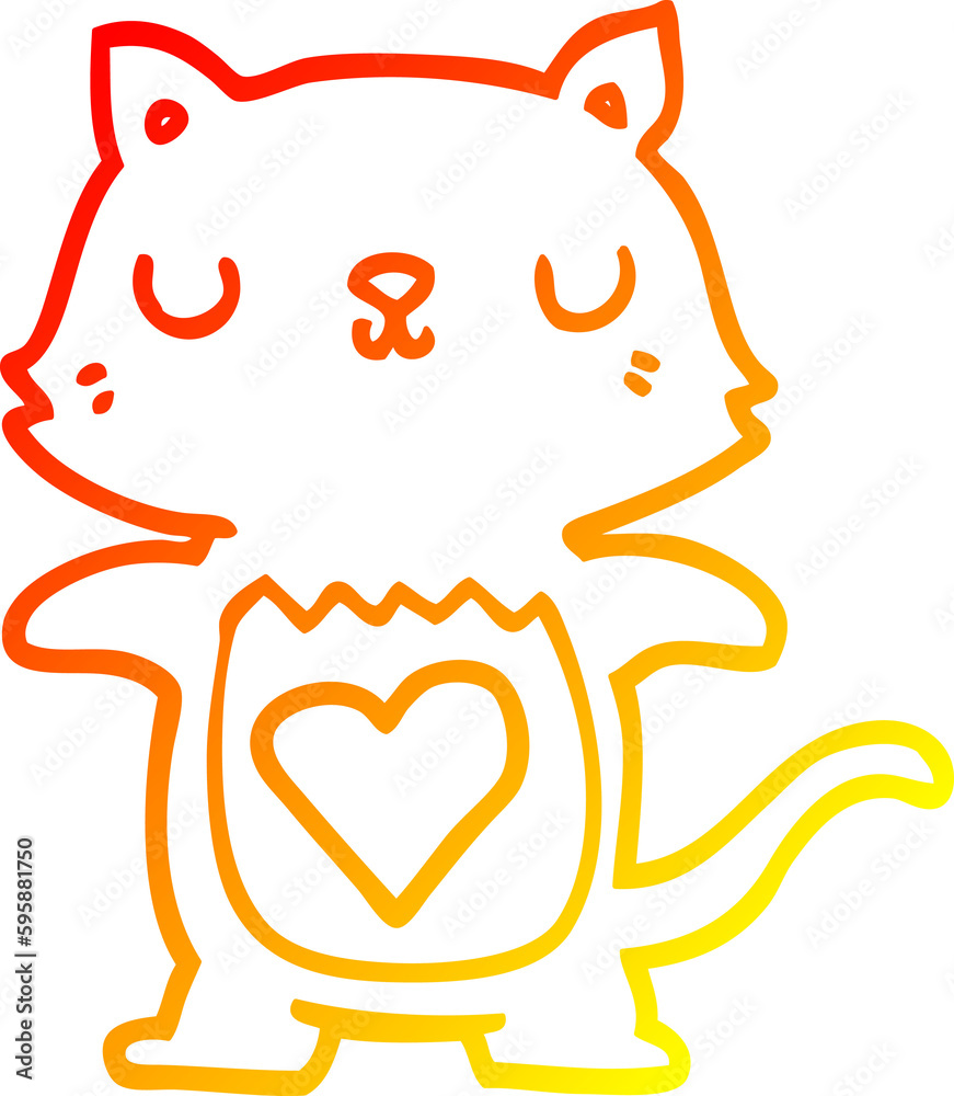 warm gradient line drawing of a cute cartoon cat