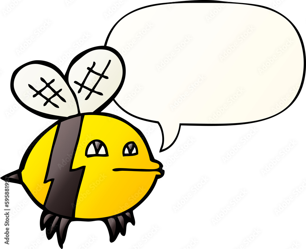cartoon bee with speech bubble in smooth gradient style