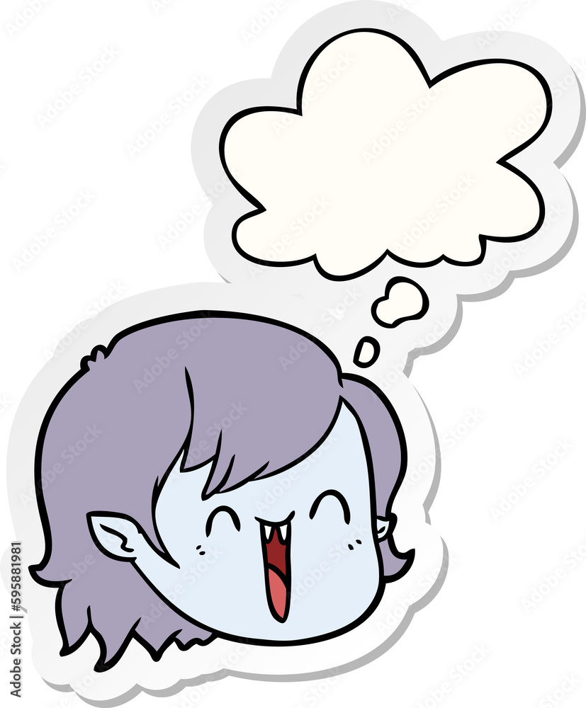 cartoon vampire girl face with thought bubble as a printed sticker cartoon vampire girl face with thought bubble as a printed sticker