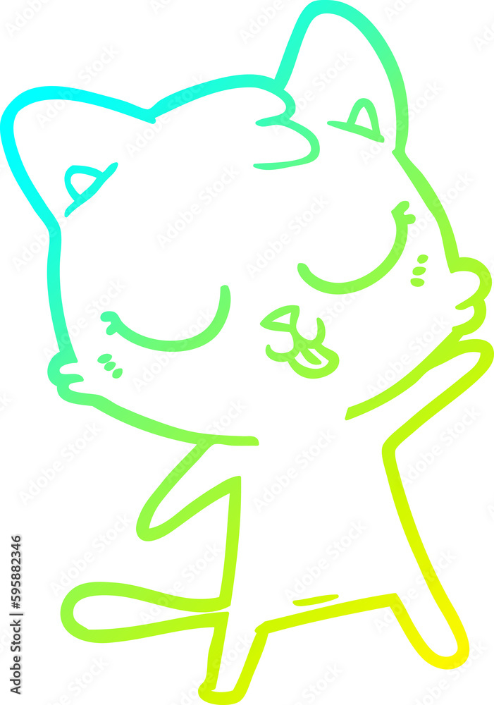 Obraz premium cold gradient line drawing of a cute cartoon cat