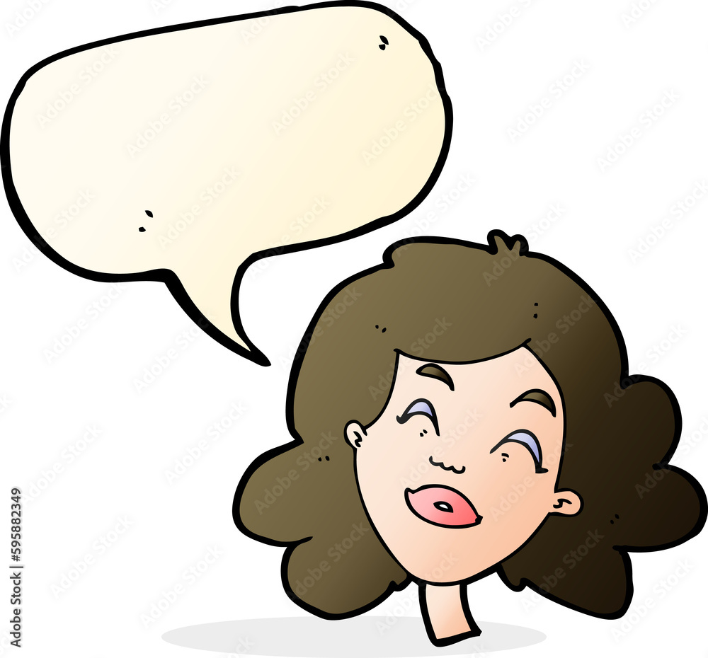 cartoon happy female face with speech bubble cartoon happy female face with speech bubble