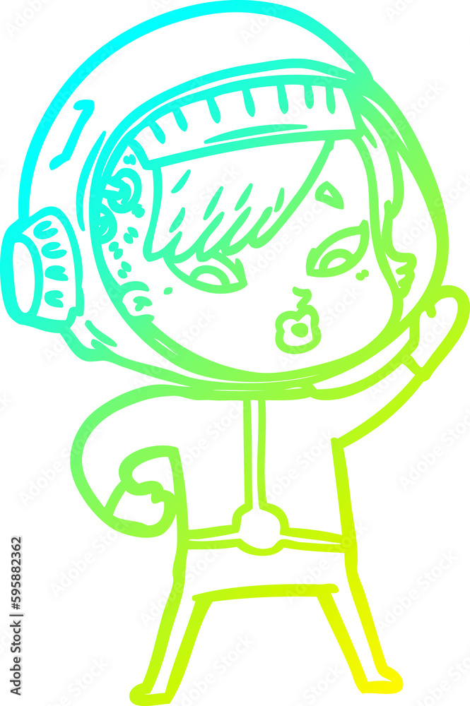cold gradient line drawing of a cartoon astronaut woman cold gradient line drawing of a cartoon astronaut woman