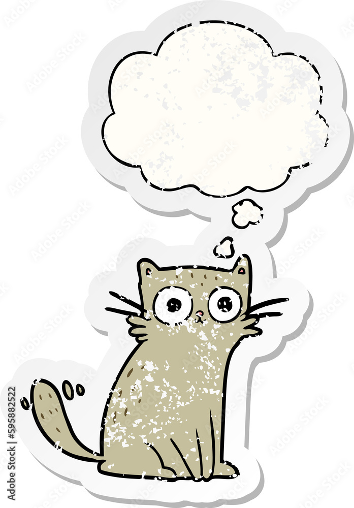 cartoon cat with thought bubble as a distressed worn sticker cartoon cat with thought bubble as a distressed worn sticker