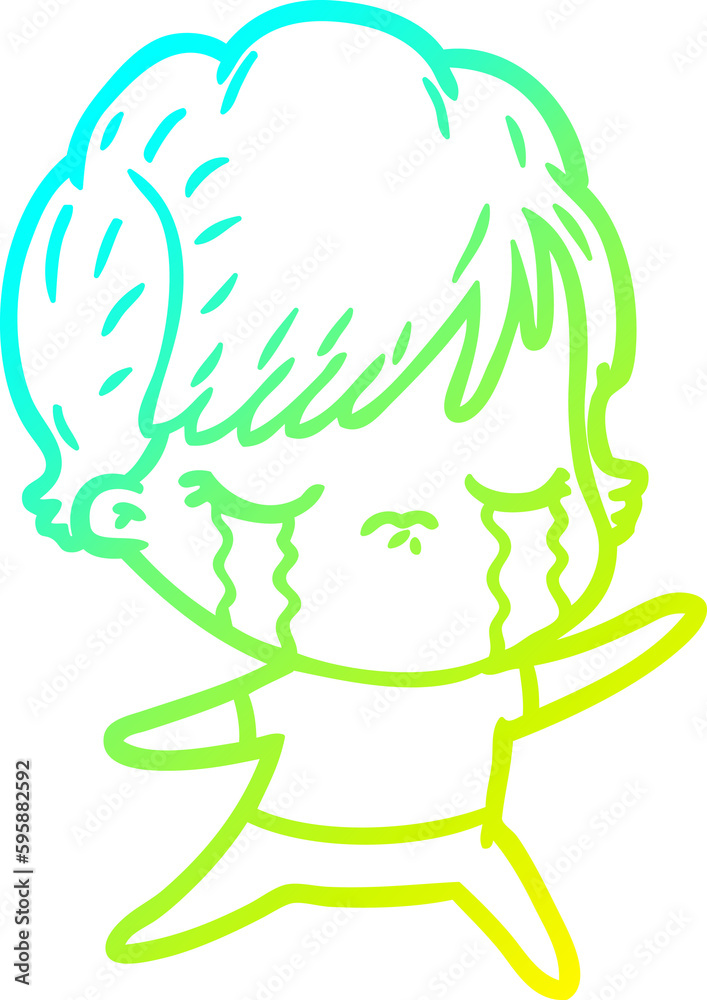 cold gradient line drawing of a cartoon woman crying cold gradient line drawing of a cartoon woman crying