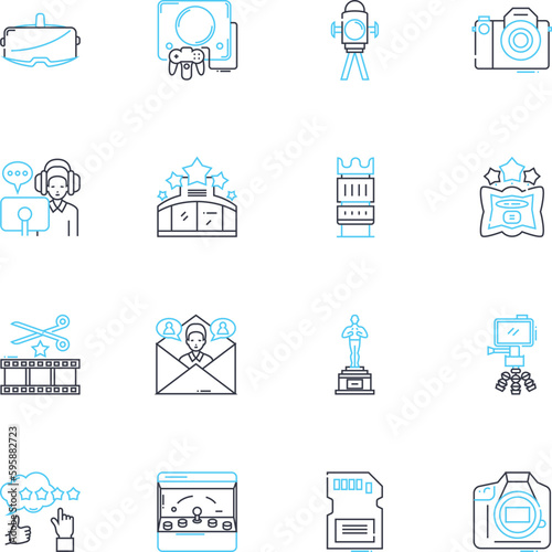 Mobile games linear icons set. Addictive  Entertaining  Thrilling  Challenging  Interactive  Engaging  Colorful line vector and concept signs. Exciting Fast-paced Innovative outline illustrations
